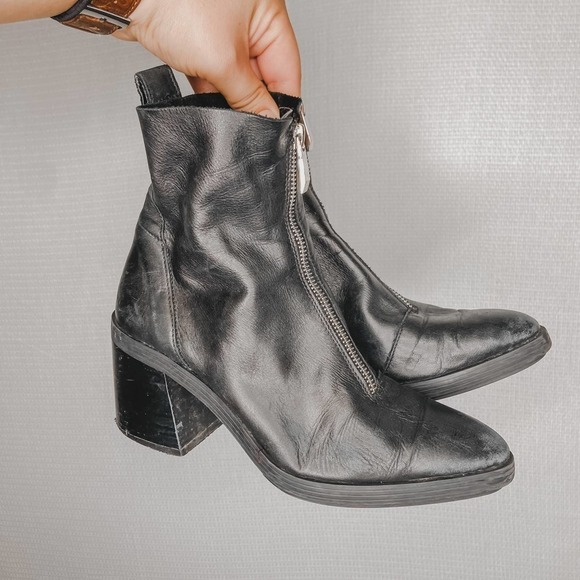 Zara Trafaluc | Size 38 Leather Heeled‎ Boots Black - Picture 1 of 9